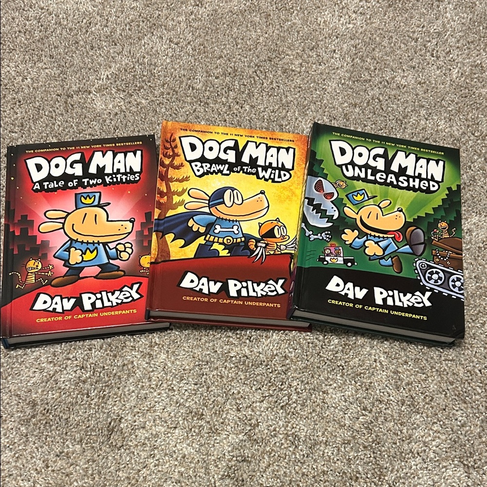Dog Man Book Set by - Red, Orange, Green Covers